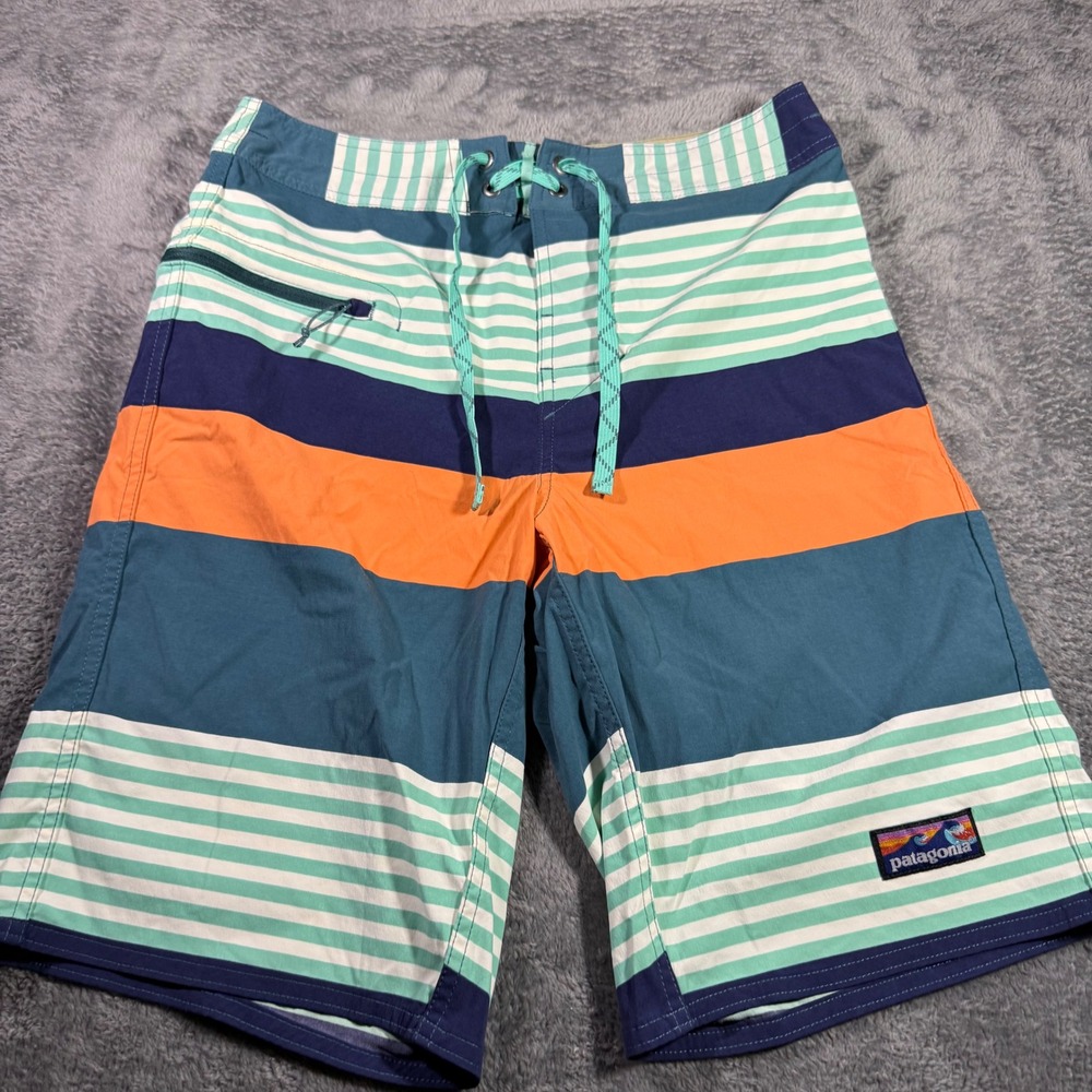 Patagonia Mens Striped Scallop Hem Board Shorts Blue Orange Size 30